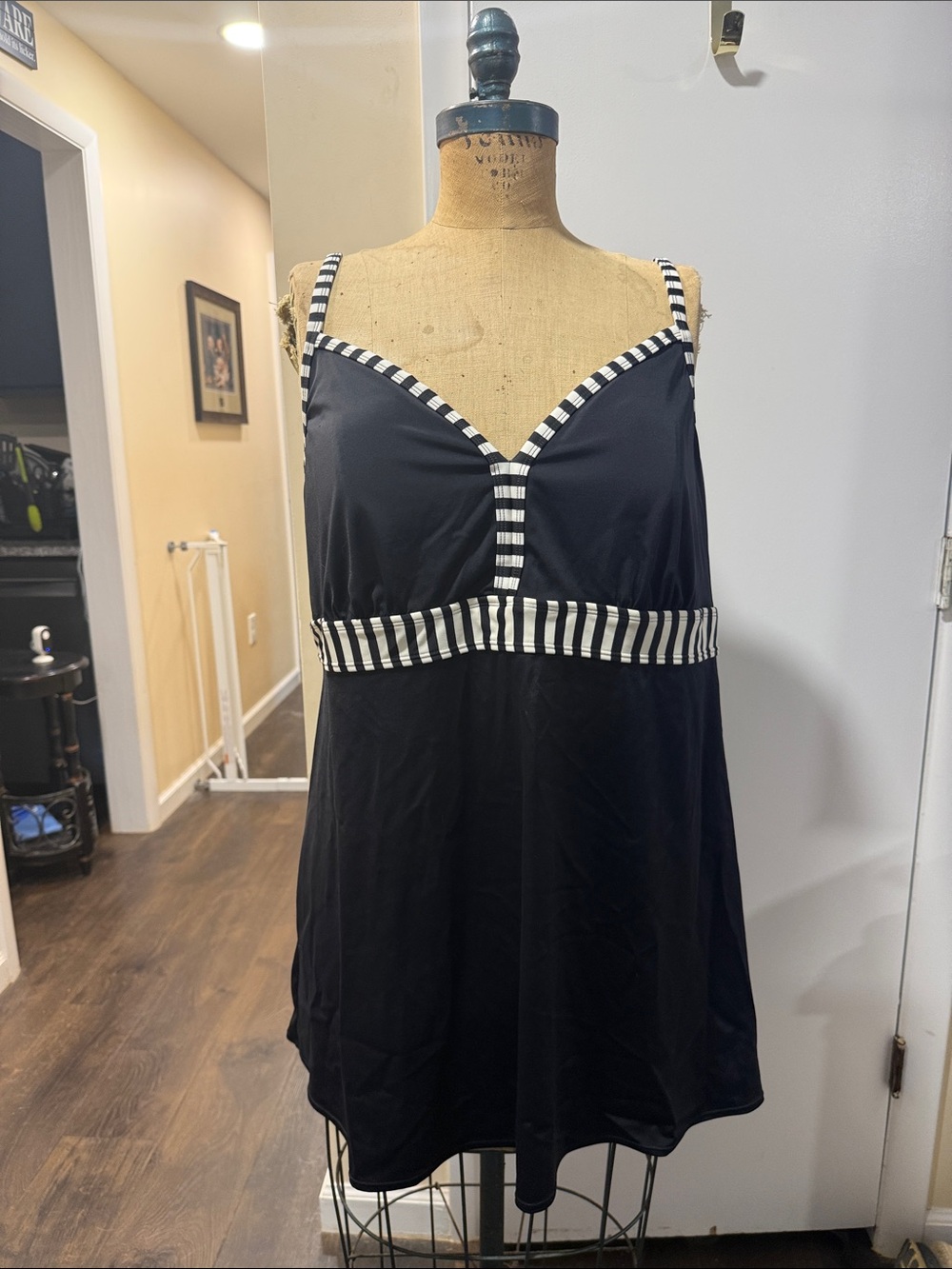 Avenue Black Striped-Trim Women's Tankini Top